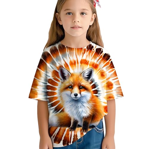 RPWZRCB Kids Light Orange Dark Brown Tie Dye Shirts for Boys Girls Outfit Clothes Fox T-Shirt Animal Shirt Toddler Tee Hippes Tees Size 6-16 Years Medium