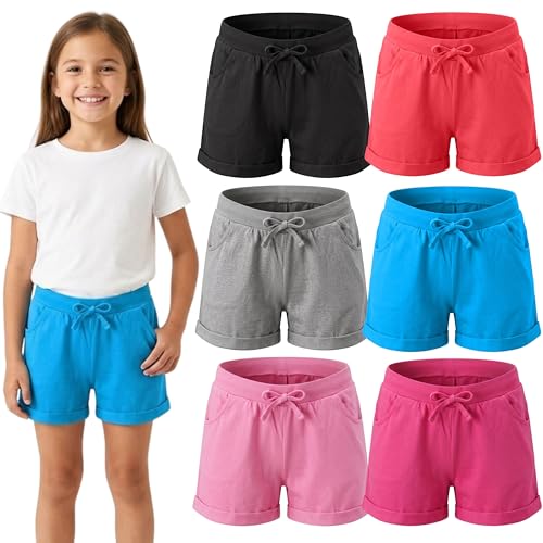 Image of MISS POPULAR Girls 6-Pack Bermuda Short Sizes 4-16 Comfortable Cotton, Elastic Waistband, Bow-Tie, Pockets & Many Colors