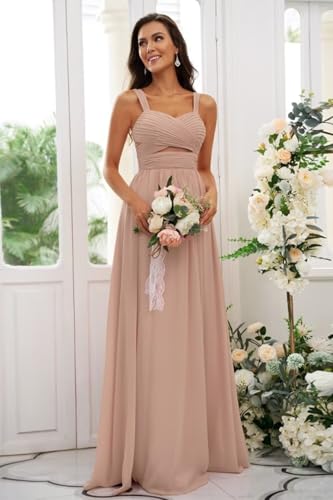 Dessiny Ruched Straps Chiffon Bridesmaid Dresses for Women with Slit Long A Line Pleated Formal Party Dress 2024 DE554