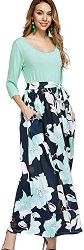 HOOYON Women's Maxi Dress Floral Printed Tunic Casual Long Dress