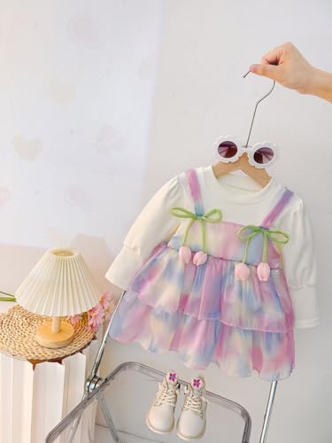 Image of EIO Baby Girl Princess Dress - Long Sleeve Cotton Frock with Round Neck | Comfortable Kids Birthday Outfit | Toddler Girl Casual & Festive Dress