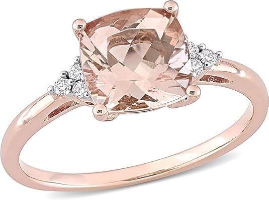 Finecreation_usa -2.50 Ctw Cushion Cut Peach Morganite Solitaire Wedding Engagement Ring, 14K Rose Gold Finish, 925 Sterling Silver,