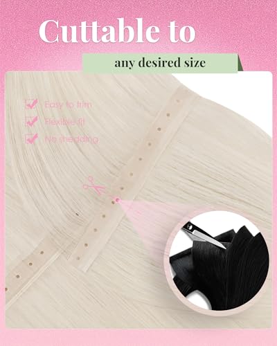 Image of YoungSee Butterfly Weft Hair Extensions Platinum Blonde, 80g Human Hair Butterfly Weft Extensions, Blonde Hair Wefts Extensions with Micro Bead, 16 Inch Short Remy Hair