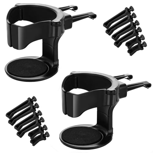 2 porte-gobelets de voiture avec bases réglables, 12,4 cm de haut, design multi-crochets, noir