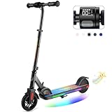 Caroma Electric Scooter for Kids Ages 10-14, 150W Motor&10 Mph, 80 Mins Ride Time, Adjustable Height & Speed, LED Display&Colorful Lights, Kids Electric Scooter, Ideal Gifts for Boys and Girls(Black)