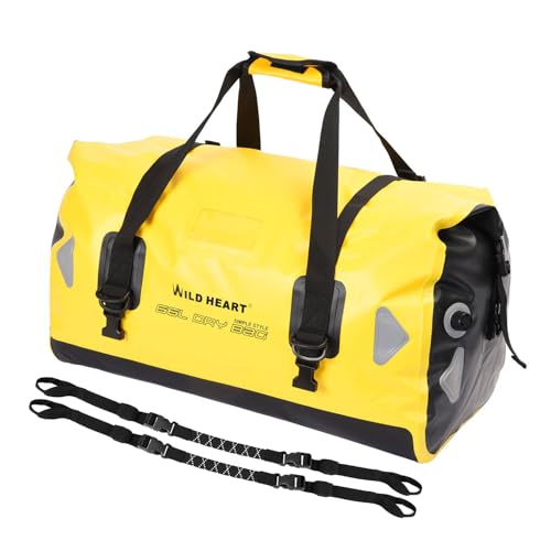 WILD HEART 防水バッグ ダッフルバッグ 40L 66L 100L 溶接シームショルダーストラップ付き バインディングロープ カヤック キャンプ ボート/バイサイクル オートバイドラムバッグ ツーリング シートバッグ オートバイ アウトドア (66Lイエローダブルボトム+タイロープ)