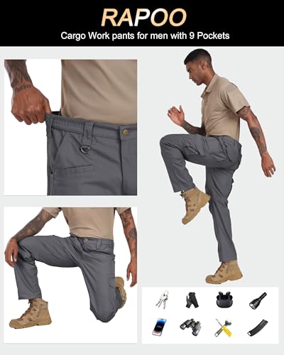 Image of Rapoo Ripstop Water Resistant Cargo Tactical Pants for Men EDC Hiking Work Military Army Pants with 9 Pockets
