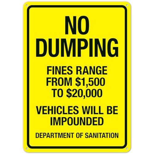 Fines Range From $1500 To $20000 Vehicles Will Be Impounded Department Of Sanitation Sign Metal Sign 12"x16" – For Home, Business & Outdoor