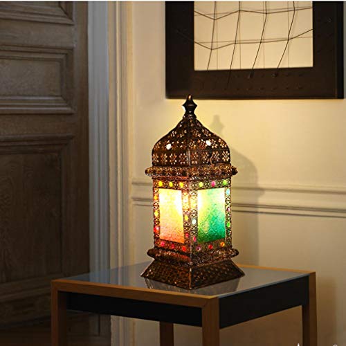 Lampe de table en fer forgé rétro et abat-jour vitrail pour salon - 4