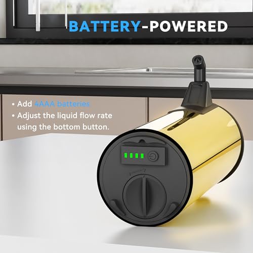 Image of Automatic Soap Dispenser Touchless 11.8oz /350ml Stainless Steel Material | 4-Level Adjustable Dispenser Volume，Battery Powered for Wide Compatibility in Kitchen, Bathroom, Hotel & Office (Gold)
