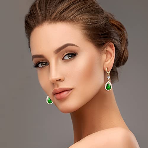 Emerald Green Earrings with 14k Gold Plated Sterling Silver Post Hypoallergenic Handmade Rhinestone Dangle Earrings for Women Fashion Trendy3