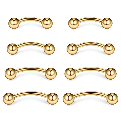 Ruifan 14G Surgical Steel Eyebrow Snake Eye Tongue Navel Belly Ring Body Piercing Jewelry 8PCS