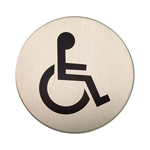 Round Adhesive Disabled Toilet Sign - Satin Stainless Steel Cover