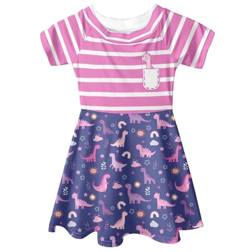 SEANATIVE Girls Short Sleeve Dress Summer Twirly Skater Casual Dress for 3-14Years4