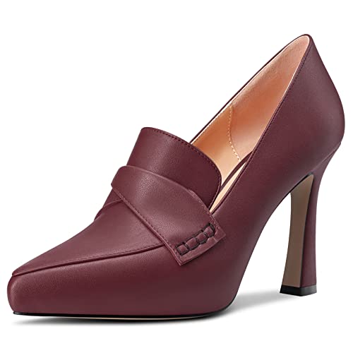 HEUIVZAR Womens Platform Chunky Block High Heel Closed Pointed Toe Shoes Slip On Shopping Dress Pumps Matte 4 Inch