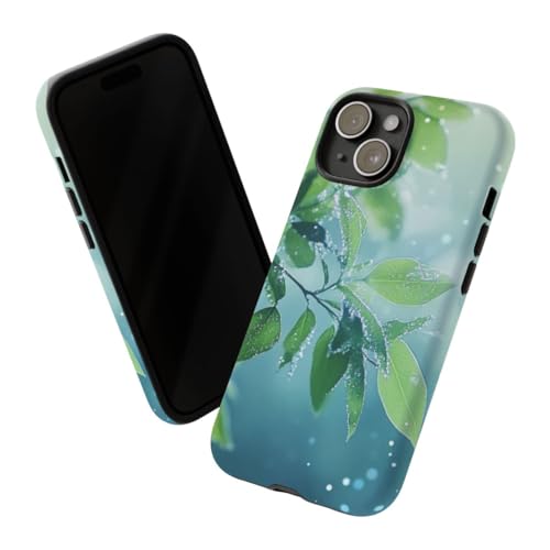 Coque iPhone 15 rigide mate avec motif végétal feuilles vertes - 2