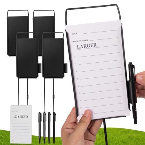 ZSHIGANMA 4 Pack Steel Longest Drive and Closest to the Pin Marker Golf Metal Proximity/Course Distance/Fairway Distance Markers with 50 Sheets Cards and 4 Pens for Outdoor Golf Tournam