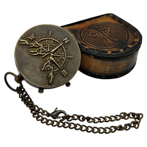 Antique Brass Compass with Detachable Chain & Carrying Case –