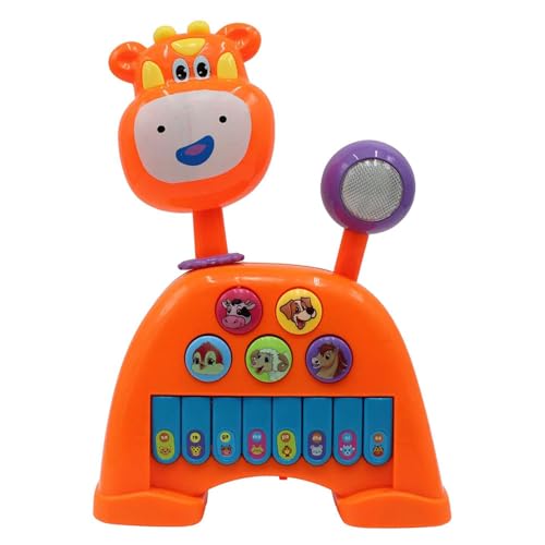 Image of Uonibaby by StarAndDaisy 3-in-1 Animal Shaped Baby Musical Toy , Piano Keys with Lights, 5 Animal Voices, 360 Rotating Head & Jackpot Wheel , Pull-Along Toy for Infants, Toddlers & Kids -Cow