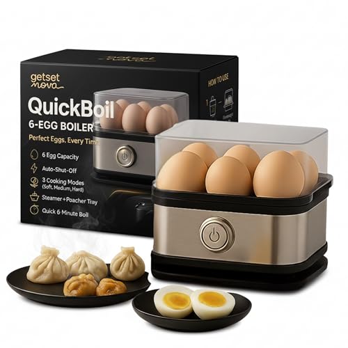 Egg boiler Electric QuickBoil Pro Egg Boiler | 6 Eggs Capacity Egg Steamer, Poacher & Boiled Egg Machine Egg Boiler | Automatic Shut-Off, Easy Clean Stainless Steel 1 Year Warranty