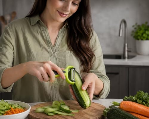 Image of Aromix 3-in-1 Stainless Steel Vegetable & Fruit Peeler | Straight, Serrated, and Julienne Blades | Sharp Multipurpose Peeler for Kitchen, Salad, Garnishing & Professional Use
