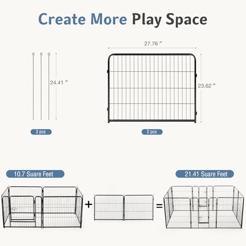 Image of DUMOS Dog Playpen 24 Inch 2 Panels Indoor Outdoor Metal Pet Fence | Foldable Dog Play Pen with Door, Portable Exercise, RV Camping, Puppy Small Dogs