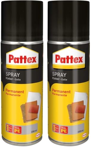 Pattex Spray colle permanente en spray, 200 ml colle transparente à haut pouvoir adhésif immédiat pour les collages permanents en intérieur (Lot de 2)
