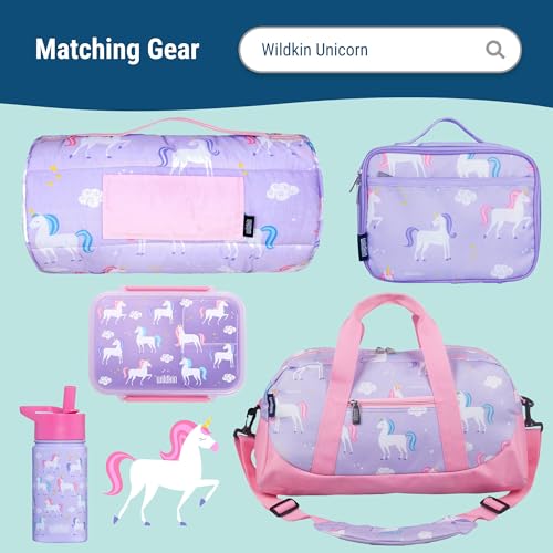 Image of Wildkin 12 Inch Backpack, Includes Insulated, Food-Safe Front Pocket and Side Mesh Water Bottle Pocket, Perfect for Preschool, Daycare, and Day Trips, Olive Kids Design ‚ Unicorn