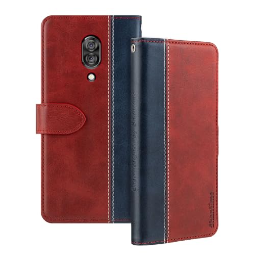 Shantime Leder Flip Hülle Kompatibel mit Lenovo Z5 Pro GT Hülle Mit Kartenhalter RFID-blockierend Magnetischer Ständer Schlanke Passform Geschäftsschutzhülle(Rot)