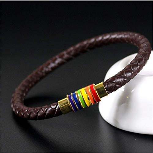 Image of Leather Braided LGBT Rainbow Bangle Bracelet - Gay & Lesbian Pride