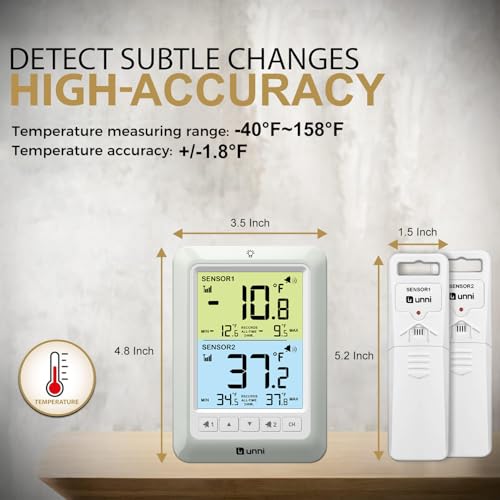 U UNNI Refrigerator Thermometer with Alarm, Digital Wireless Fridge and Freezer Thermometer, Max Min Temperature Records with Magnetic & Stand Options for Home Restaurant - Thumbnail 6