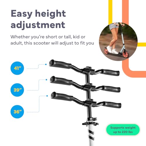 LaScoota Kick Scooter for Adults & Teens. Perfect for Youth 12 Years and Up and Men & Women. Lightweight Foldable Adult Scooter with Large 8” Wheels 220lbs (Regular (Teen), Black & White) - Thumbnail 2