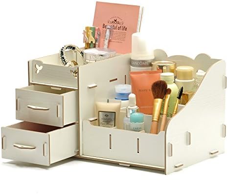 OLSS DIY Panda Wooden Desktop Cosmetics Storage Box Dressing Table Sorting Debris Storage Box Drawer (Ivory)
