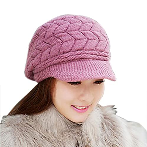 Gorro de invierno para mujer, de piel sintética, cálido, con forro polar, térmico, holgado, color sólido, para viajes, esquí, senderismo, orejeras, 01 Rosa, Talla única