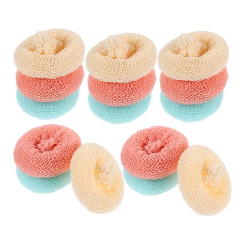 Amosfun 15 pièces Lot de Éponges Rondes Fibres Végétales pour Pots et Casseroles Brosse Évier Ergonomique Non Rayant Multi-Usage Cuisine et Salle de Bain sans Manche Couleurs Mixtes