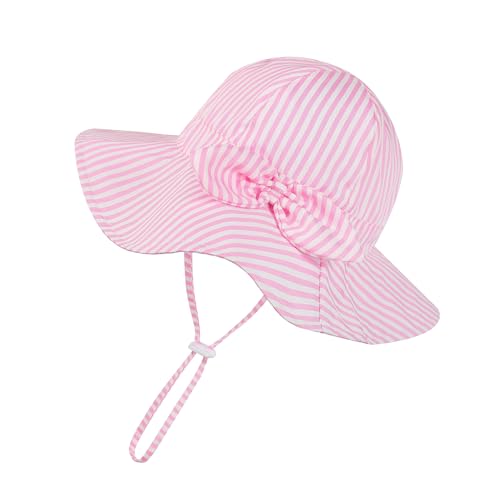Image of Baby Girl Sun Hat Toddler Beach Hats with UPF 50+ Protective Infant Summer Hat with Wide Brim Baby Girls Bucket Hat Swim Hat