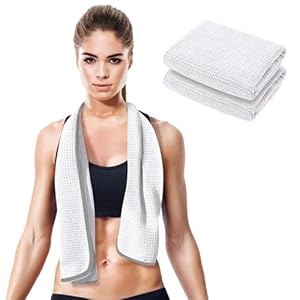 Gym Towels for Sweat 44″ x 16.5″ (2 Pack) – Absorbent Waffle Fabric Texture Yoga Towel for Gym, Sports, and Exercise – Odor-Free, and Lightweight – for Men and Women – White