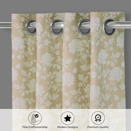 Image of haus & kinder Printed Jacquard Window Curtain 5 Feet Long Pack of 1 Window Curtain, 5 Feet Curtain for Window (Chateau Rose, Ivory Nature Design 130x152 CM)