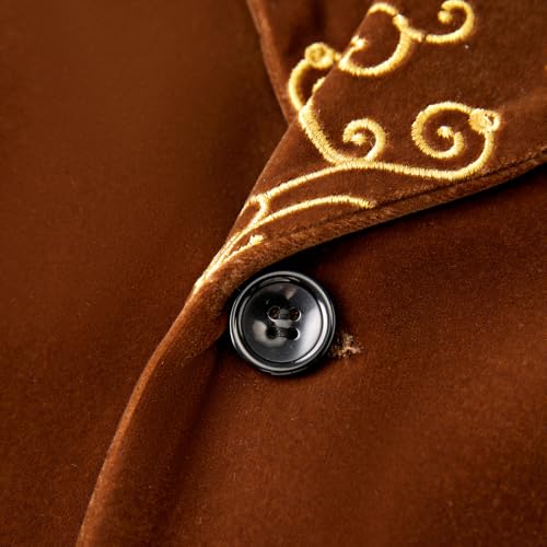 DAMANGUAN Men's Velvet Blazer, Gold Embroidered Suit Jacket, Black Tuxedo for Wedding Party Prom (US, Alpha, Large, Regular, Regular, Brown) - image 6