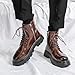 Men's Leather Platform Motorcycle Boots with Side Zipper Fashion Chunky Lug Sole Lace Up Combat Boots Casual Waterproof Biker Boots (Brown,9)