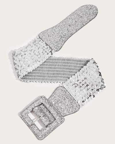 VASTLUCKY Women Elastic Wide Waist Belt for Dresses Glitters Cinch Corset Belt Stretchy Waistband Chunky Square Buckle Belts3