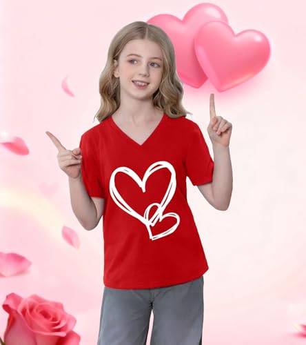 Image of LAZYCHILD Kids Valentine Shirt Girls Valentines Day Shirts Heart Graphic Long Sleeve Striped Tee Tops 5-14 Years