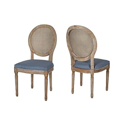 Great Deal Furniture Camilo Wooden Dining Chair with Wicker and Fabric Seating (Set of 2), Light Blue and Natural 41tu53XnhLL. SS400