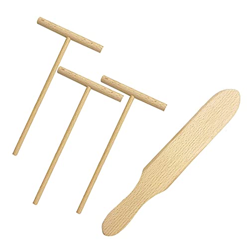 Crepe Distributor and Spatula Handmade Crepemaker Set Made of Natural Spreader Crepe and Turner, Dough Spreader Made of Healthy Wood Spatula Set