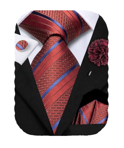 Image of Hi-Tie Men's Silk Ties Formal Woven Classic Necktie Pocket Square Set | with Lapel Pin Cufflinks,for Wedding Party Business