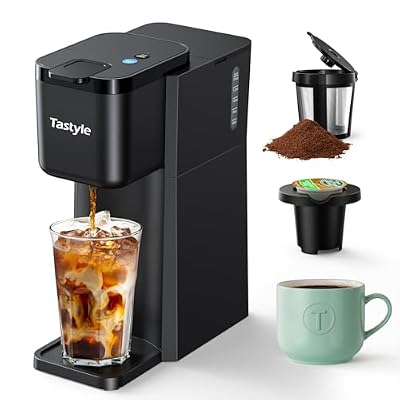 Tastyle Mini Hot and Iced Coffee Maker Single Serve, for K Cup and Ground, 6 to 14 Oz Brew Sizes, with Recipe Book, for Home, Travel, RV, Office and Dorm,Classic Black (2.0 Version)