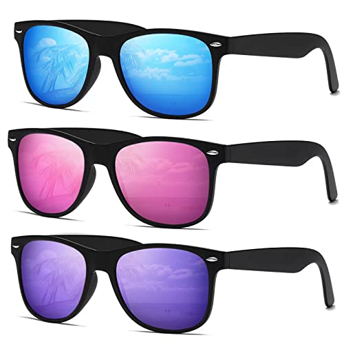 DEMIKOS Sunglasses Men Polarized Sunglasses for Mens Womens Retro Mirror Lens for Driving Fishing UV Protection A10-ice Blue Mirror Lens/Pink Mirror L