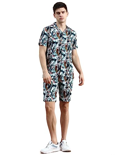 Image of SHOWOFFFF Men Printed Two-Piece Co Ords | Cuban Collar Half Sleeves Cotton Co-Ords for Mens | Mid-Rise Relaxed Fit Regular Length Co-Ord for Men's
