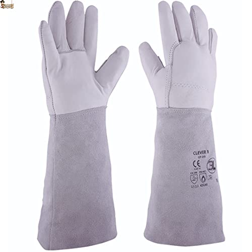 BricoLoco.com Guantes soldador TIG. 2 PARES Trabajo soldadura para soldar con proceso TIG. Cuero piel flor y serraje. Largo 420 mm. Forro interior. (2, Talla 8)