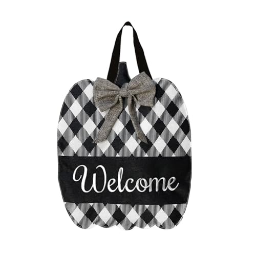 Briarwood Lane Checkered Pumpkin Burlap Fall Door Hanger